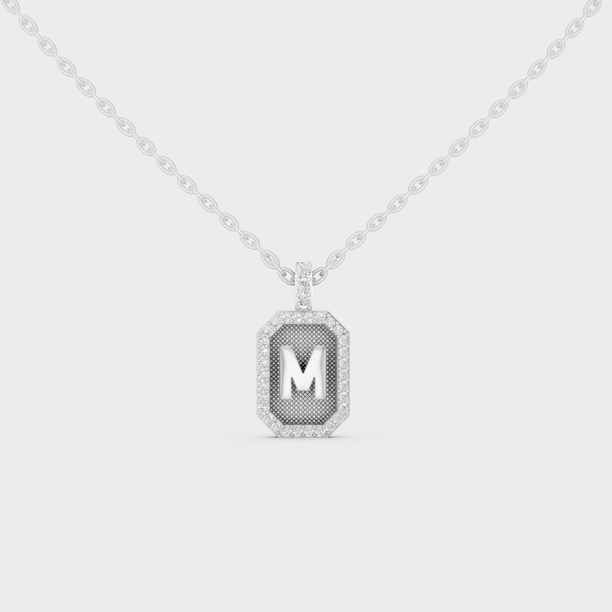 Radiant "M" Alphabet Lab Grown Diamond Pendant Flawlessly Set in 18K White Gold